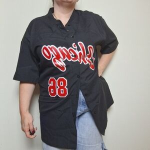 Shein Men's Chicago 86 Black And Red Button Front Shirt Size Medium